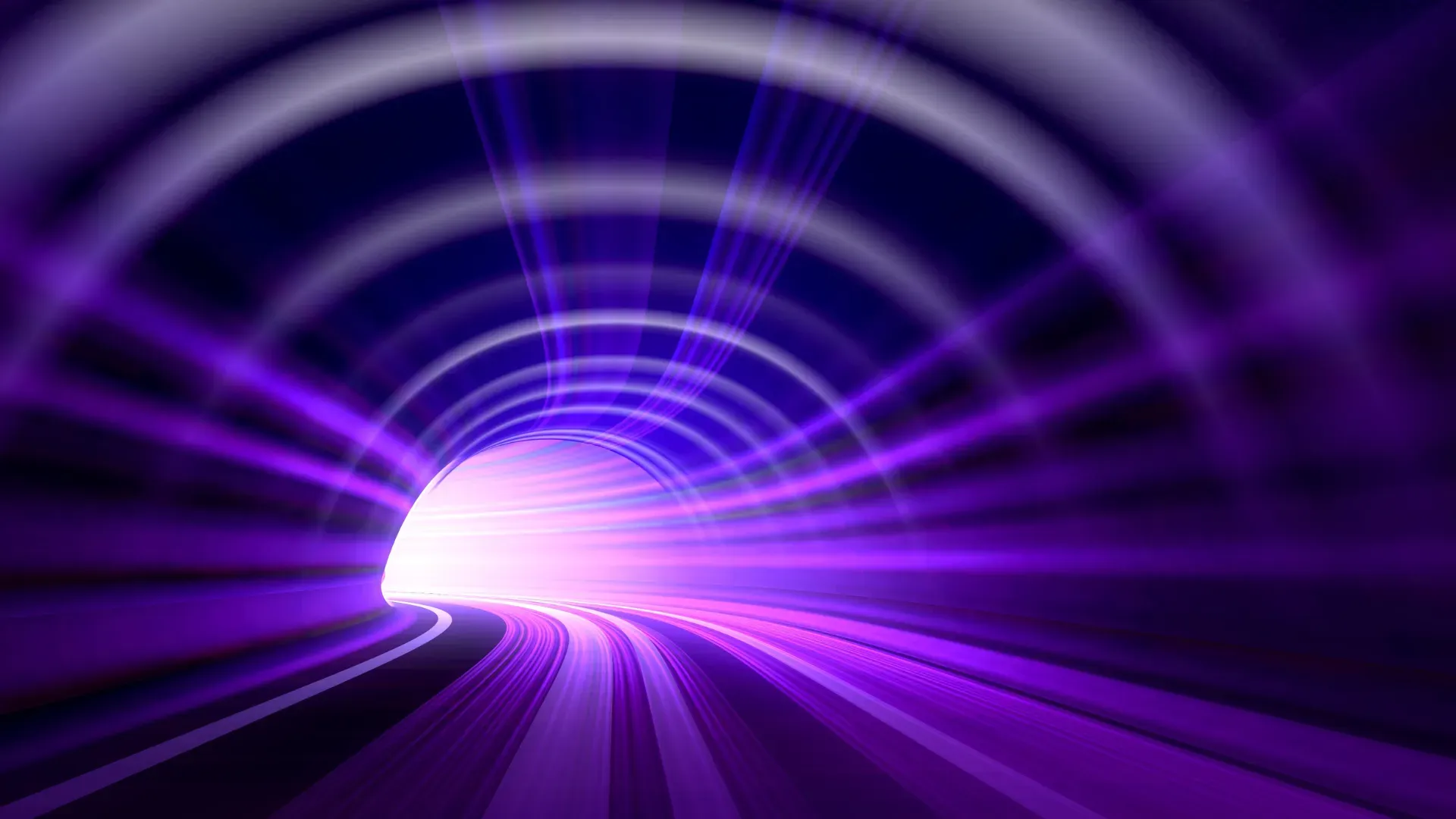 Abstract purple light tunnel symbolizing digital transformation, speed, and future technology