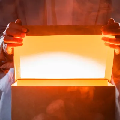 A glowing treasure chest being opened.