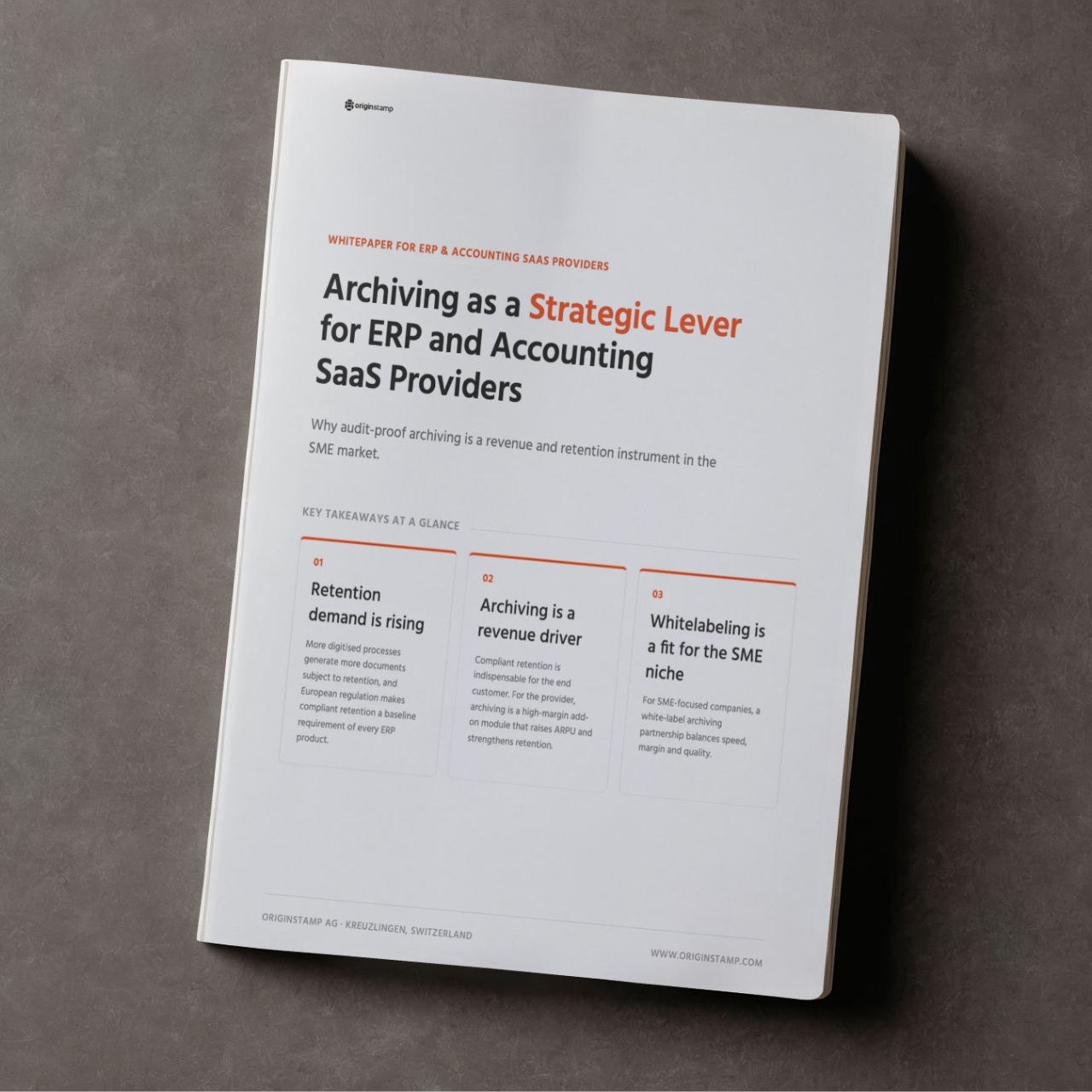 OriginStamp whitepaper titled Archiving as a Strategic Lever for ERP and Accounting SaaS Providers.