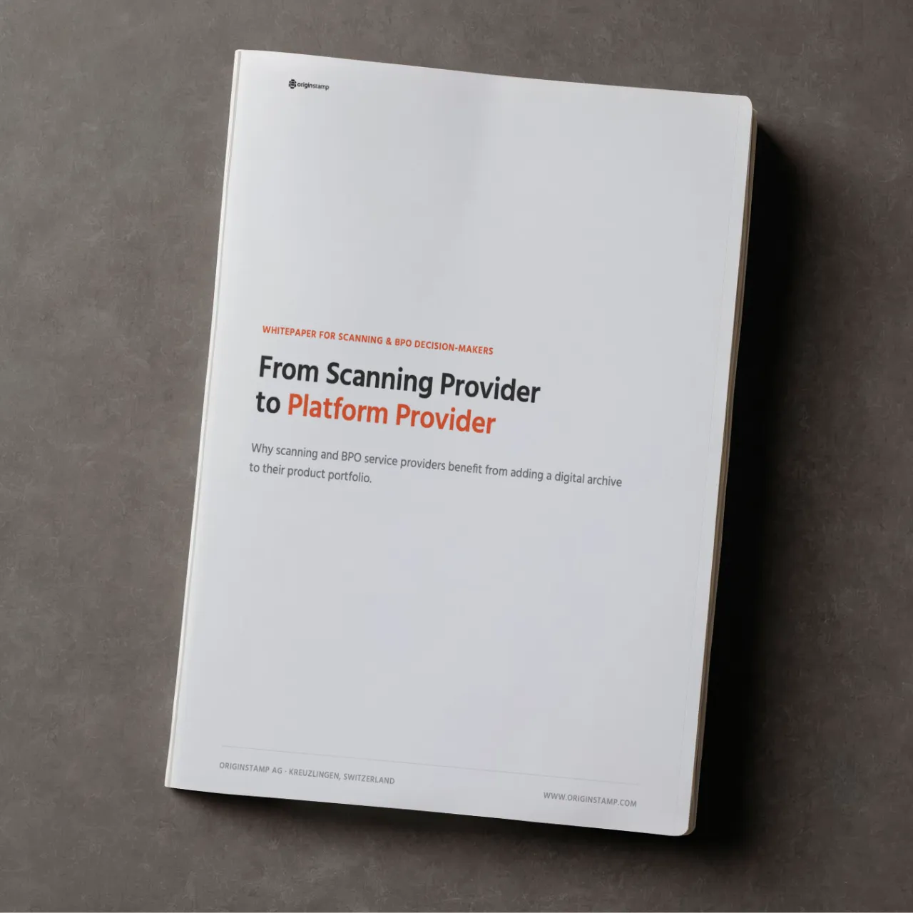OriginStamp whitepaper cover: From Scanning Provider to Platform Provider.
