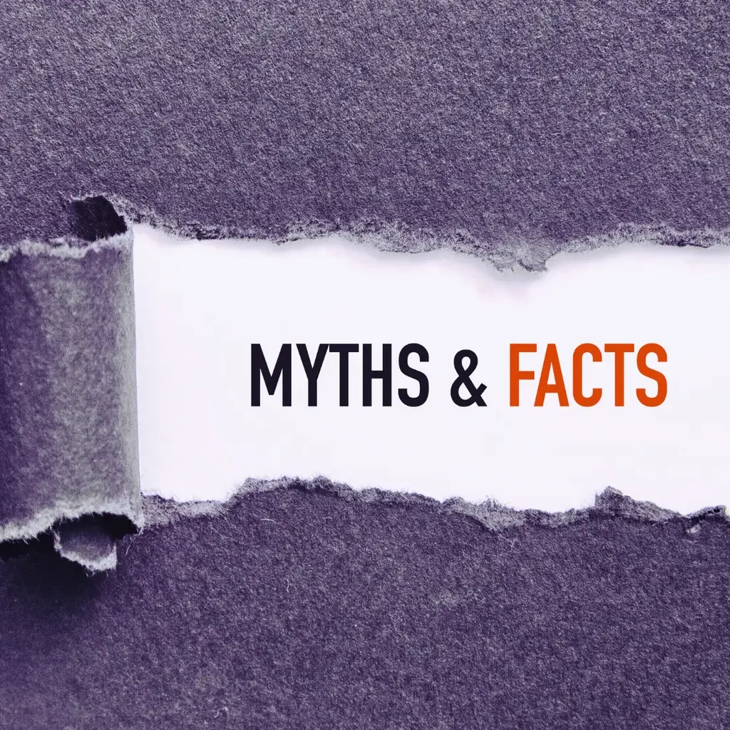 Aufgerissenes Papier legt den Text ‚Myths & Facts‘ frei und kündigt einen Faktencheck an.